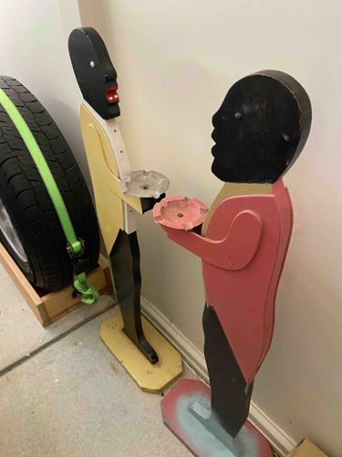 Pair of Wooden Black Americana 'Jockey' or 'Butler' Lawn Ornaments