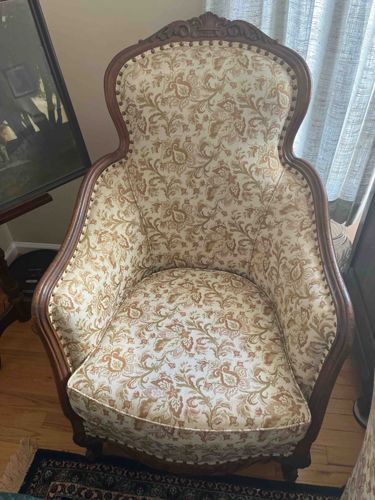 Victorian Style Carved Barrel-Back Armchair