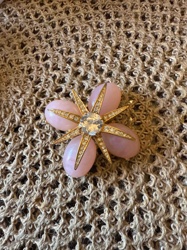 Pink Cabochon and Rhinestone Floral Brooch