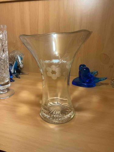 Vintage Frosted Etched Glass Trumpet Vase