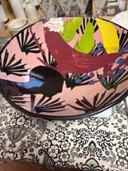 Abstract Figural and Still Life Ceramic Decorative Bowl