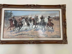 Framed Western Cowboy and Cattle Art Print