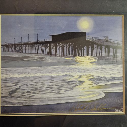 Patrick E. Sullivan Original Watercolor - Pier at Moonlight