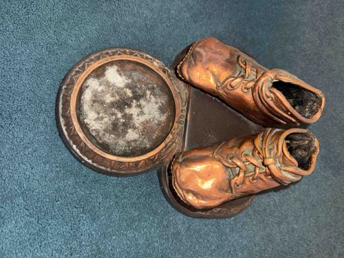 Bronze Baby Shoes and Trinket Dish Desktop Organizer