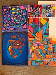 Collection of Six Unframed Acrylic Paintings on Canvas