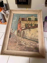Framed Impressionistic Street Scene Oil Painting