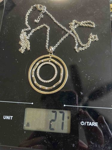 Gold-Tone and Rhinestone Triple-Ring Pendant Necklace