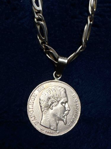 Napoleon III Coin Pendant on Silver Chain