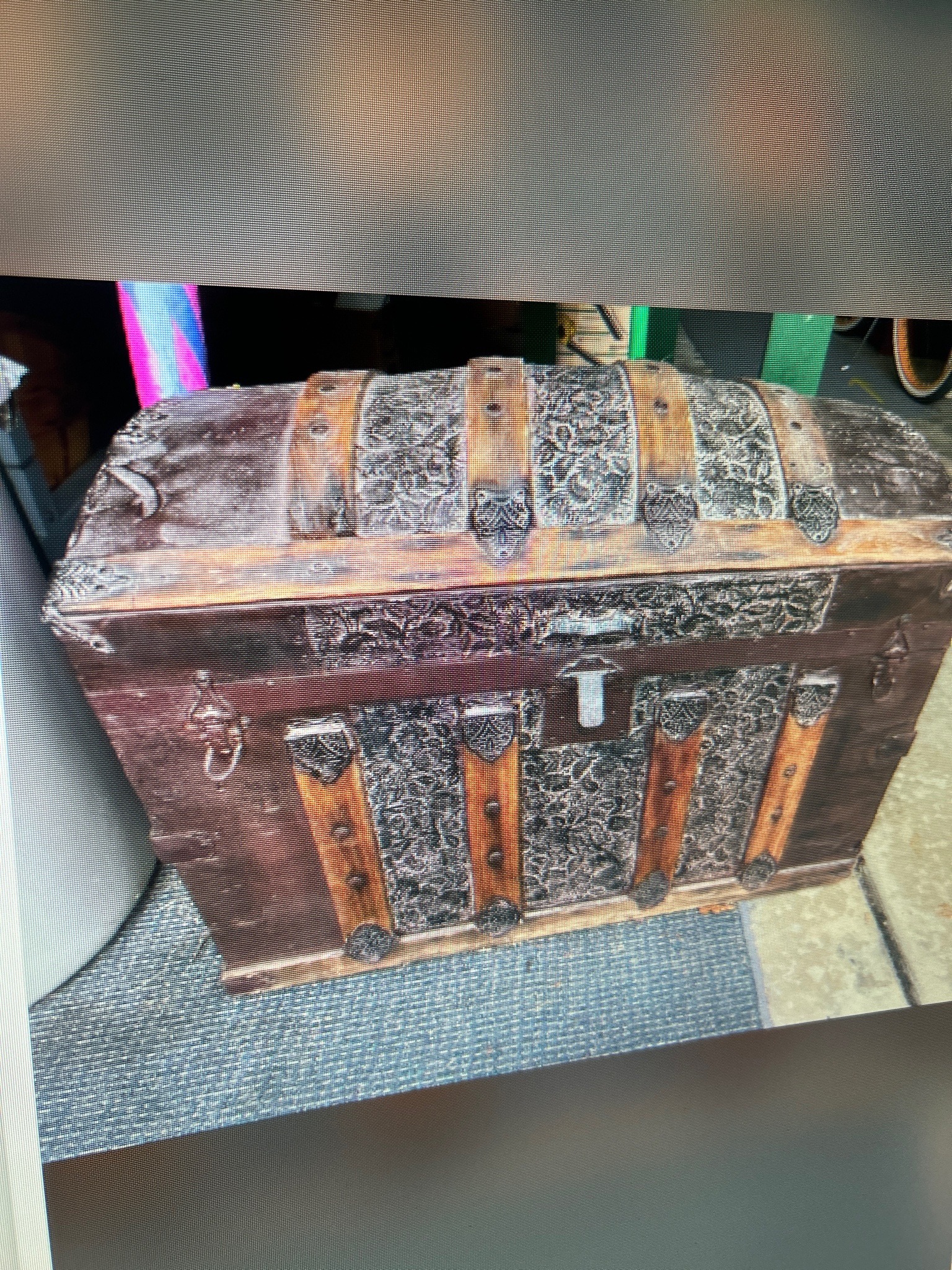 Submitted photo of Dome-top decorative wooden and metal storage chest
