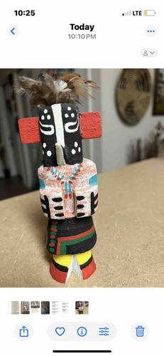 Native American Style Carved Wooden Figurine with Feathers