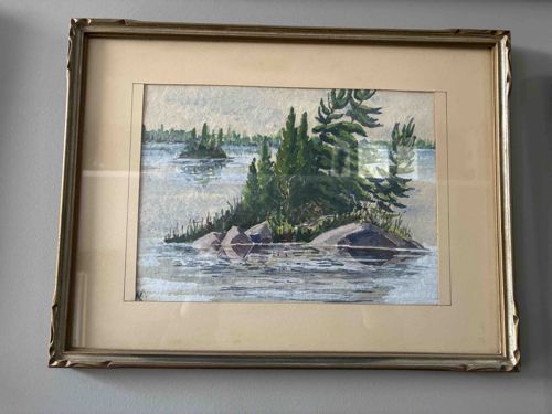 Mid-Century Lake Huron Landscape Watercolor Painting