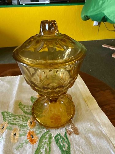 Vintage Tiara Amber Glass Compote with Lid