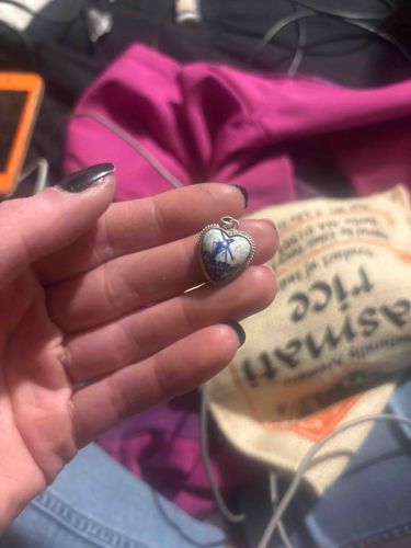 Vintage Sterling Silver and Dutch Delft Blue Porcelain Heart Pendant