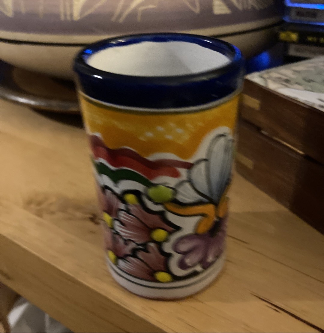 Submitted photo of Hand-painted ceramic shot glass in Talavera style