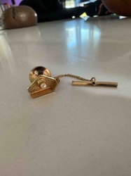 Vintage Gold Tone Tie Tack with Faux Pearl