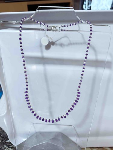 Sterling Silver Amethyst and Seed Pearl Briolette Fringe Necklace