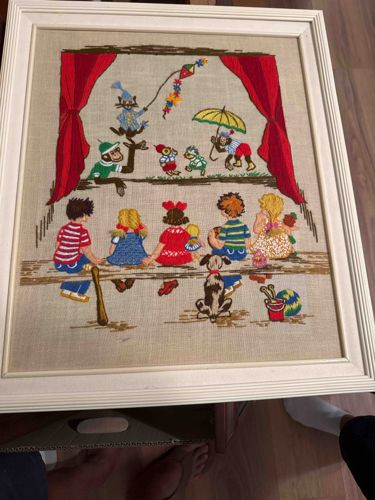 Framed Embroidered Children's Play Stage Scene