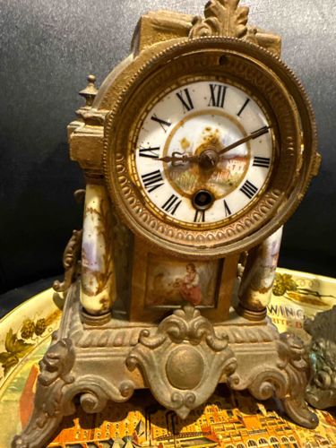 Antique French Porcelain Inset Mantel Clock