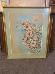 Framed Pastel Drawing of Poppies