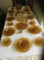 Amber Pressed Glass Dinnerware Set