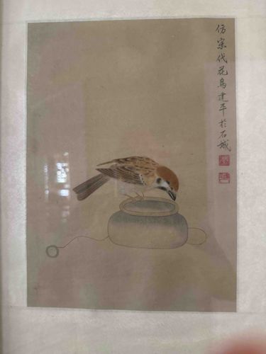 Chinese Painting of a Sparrow on a Teapot