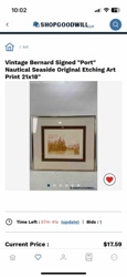 Vintage Bernard Signed "Port" Nautical Seaside Original Etching Art Print 21x18"