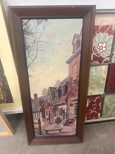 Mid-Century Colonial Street Scene Framed Print
