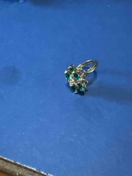 18k HGE Green & Clear Gemstone Cluster Ring
