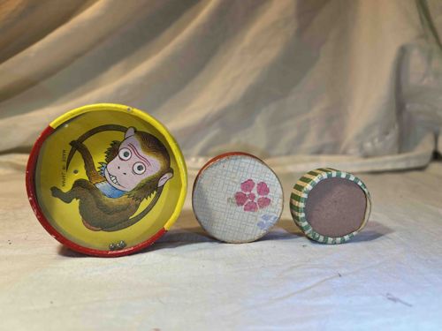 Set of Three Vintage Tin Litho Spin Tops