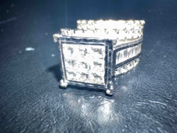 Women's Engagement Ring with Square Cluster and Baguette Band