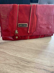 Jimmy Choo Red Leather and Suede Clutch Bag