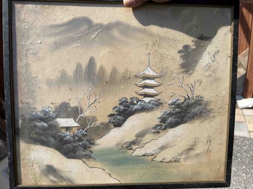 Framed Japanese Winter Landscape Painting