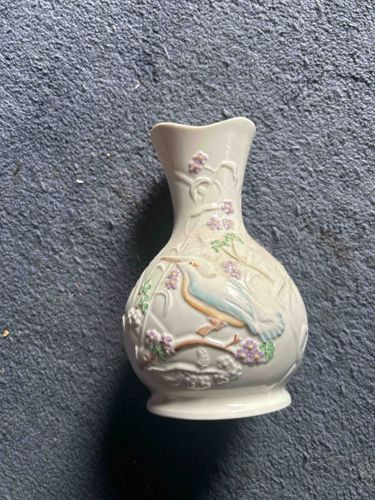 Embossed Ceramic Bird and Floral Vase