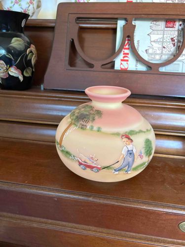 Hand-Painted Frosted Glass Vase/Lamp Shade