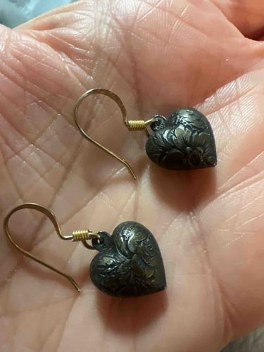 Vintage Repoussé Heart Drop Earrings