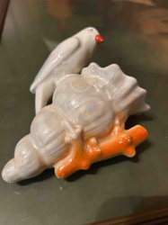 Iridescent Ceramic Bird on Seashell Figurine Bell