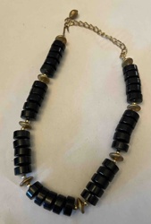 Black Cylindrical Beaded Necklace with Brass Spacers