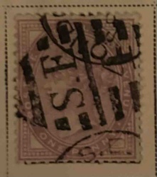 Used British Penny Lilac Stamp, C.S.E. Obliterated