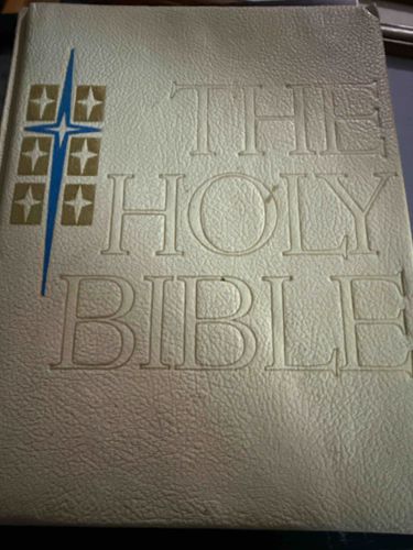 Mid-Century Modern White Leatherette Family Bible