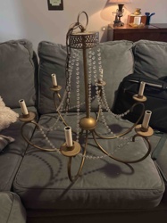 Vintage-Style Gold Chandelier with Crystal Bead Garlands