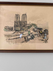 Watercolor and Ink Painting of Notre Dame with Bouquinistes