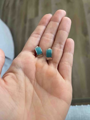 Silver and Turquoise Enamel Hoop Earrings