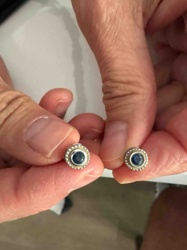 Round Blue Gemstone Stud Earrings with Milgrain Bezel