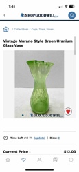 Vintage Murano Style Green Uranium Glass Vase
