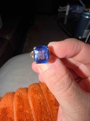 Vintage 10K Gold Ring with Emerald-Cut Blue Stone