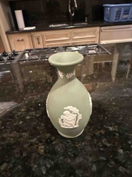 Wedgwood Sage Green Bas-Relief Jasperware Vase with Cherub Motif