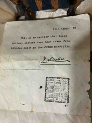 Letter of Authenticity for Pottery Statues