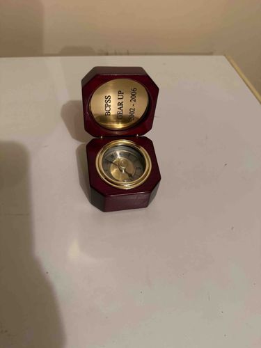 Octagonal Wooden Desk Clock with Engraved Plaque