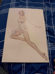 Pin-up Art Print of a Blonde Woman in Lingerie