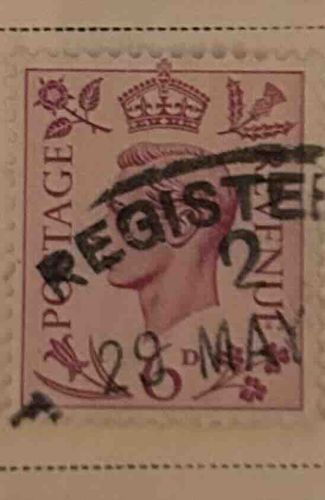 King George VI 2d Mauve Definitive Stamp with 'REGISTERED' Postmark